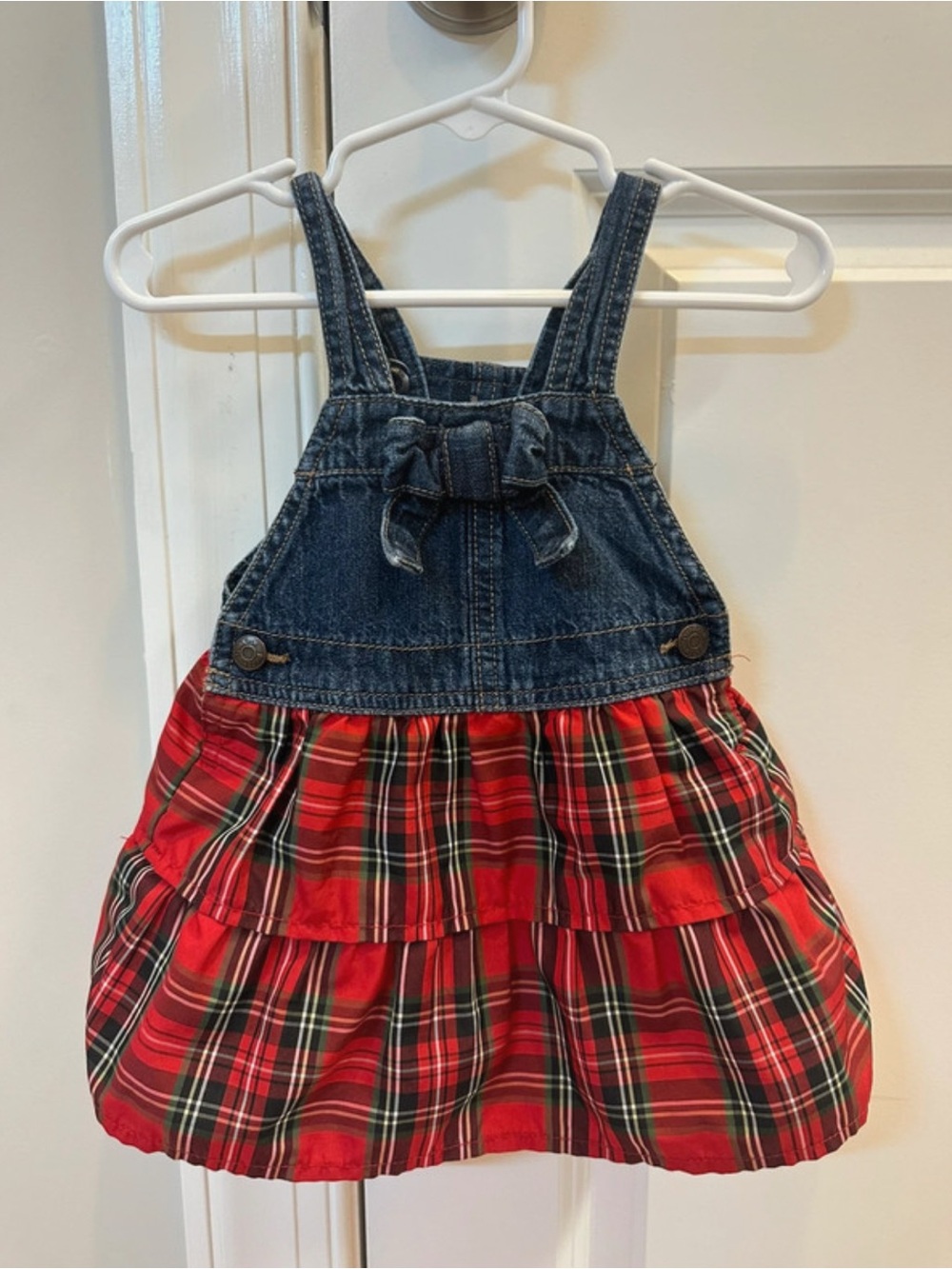 OshKosh Denim/Plaid Overall Dress 9m
